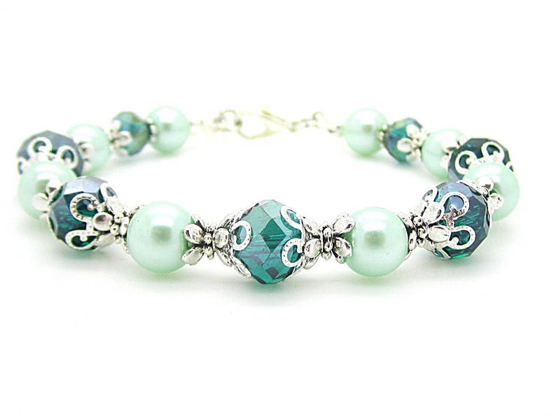 Teal Bridesmaid Bracelet, Teal and Mint Bridesmaid Jewellery Gifts, Matching Bridal Sets, Teal Wedding Bracelet, Bridal Party Gifts, image 2