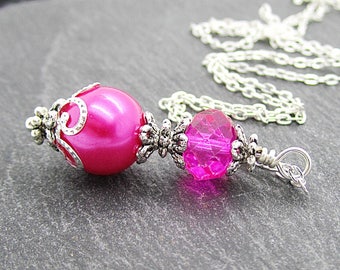 Hot Pink Bridesmaid Necklace, Bright Pink Wedding Jewellery, Magenta Wedding Sets, Fuschia Bridesmaids, Pearl Bridal Sets, Bridal Party Gift