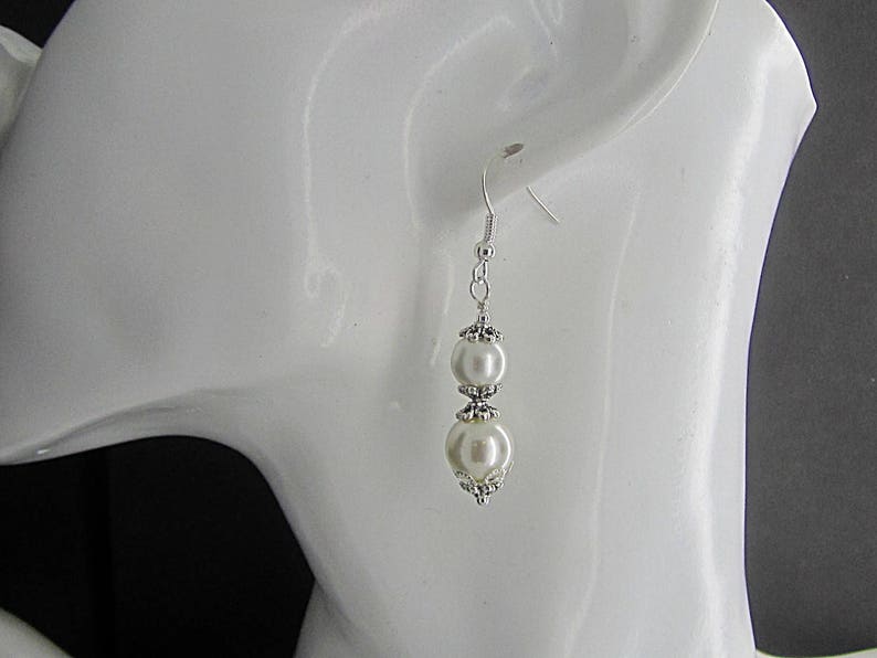 Ivory Pearl Drop Wedding Earrings, Bridesmaid Earrings, Pearl Dangle Bridal Earrings, Bridesmaid Gift Set, Bridal Jewellery, Simple Earrings image 3