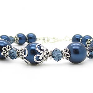 Navy Bridesmaid Bracelet, Midnight Blue Wedding Jewellery, Gift For Bridesmaid, Dark Blue Bridal Bracelet, Pearl Wedding Jewellery, image 3