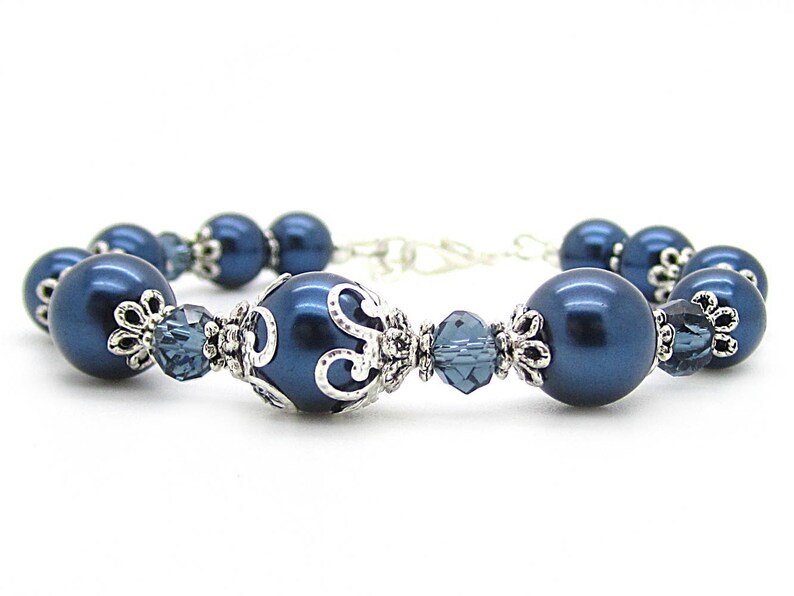 Navy Bridesmaid Bracelet, Midnight Blue Wedding Jewellery, Gift For Bridesmaid, Dark Blue Bridal Bracelet, Pearl Wedding Jewellery, image 3