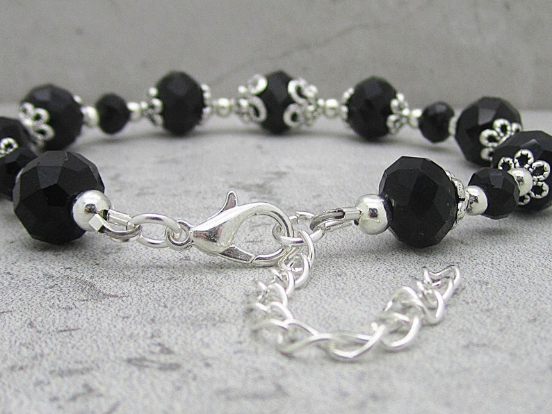 Black Crystal Bridesmaid Bracelet Black Bridesmaid Jewellery Crystal Bridal Sets Black Wedding Jewellery Black and Silver Bridal Party Gifts image 7