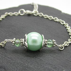 Mint Bridesmaid Bracelet, Mint Pearl Jewellery, Light Green Bridal Sets, Pastel Jewellery, Simple Pearl Jewellery, Bridal Party Gifts image 1