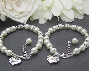 Mother of the Bride Bracelet, Mother of the Groom, Set Of Two, Ivory Bridal Sets, Brides Mother Charm Bracelet, Grooms Mother Gift,