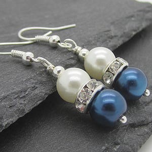 Navy Wedding Pearl Drop Earrings, Navy Bridesmaid Jewellery, Midnight Blue Bridal Sets, Ivory Navy Wedding, Bridal Party Gift, Matching Sets image 3