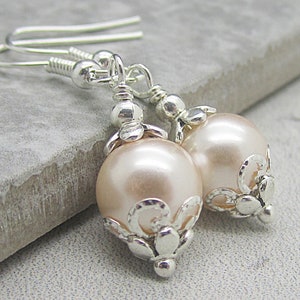 Blush Bridal Earrings, Pearl Wedding Jewellery, Blush Bridesmaid Earrings, Bridal Party Gifts, Wedding Sets, Simple Bridal Jewellery