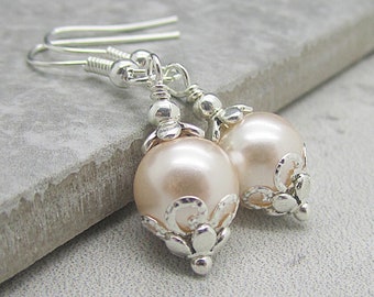 Blush Bridal Earrings, Pearl Wedding Jewellery, Blush Bridesmaid Earrings, Bridal Party Gifts, Wedding Sets, Simple Bridal Jewellery