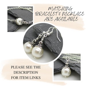 Ivory Pearl Earrings, Bridesmaid Jewellery, Bridal Party Gifts, Ivory and Silver Wedding Jewellery, Simple Earrings image 4