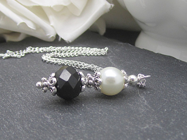 Black Crystal Bridesmaid Necklace, Ivory Pearl Sets, Black Ivory Bridesmaid Jewellery, Bridal Party Gift, Pearl Drop Necklace, image 2