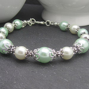 Mint and Ivory Bridesmaid Bracelet, Pearl Wedding Jewellery, Pale Green Bracelet, Mint Wedding, Bridesmaid Gift, Jewellery Sets image 7