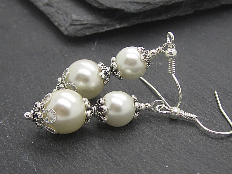 Ivory Pearl Drop Wedding Earrings, Bridesmaid Earrings, Pearl Dangle Bridal Earrings, Bridesmaid Gift Set, Bridal Jewellery, Simple Earrings image 7