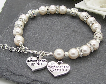 Mère de la mariée, fard à joues de Bracelet de perles, palefreniers maman je vous remercie, souvenir Bracelets, Parents de mariage cadeau, bijoux pour les lois,