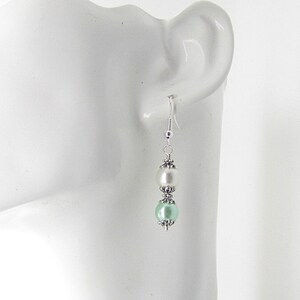 Mint Bridesmaid Earrings, Mint Ivory Wedding Jewellery, Pearl Drop Earrings, Crystal Dangles, Bridesmaid Gifts image 5