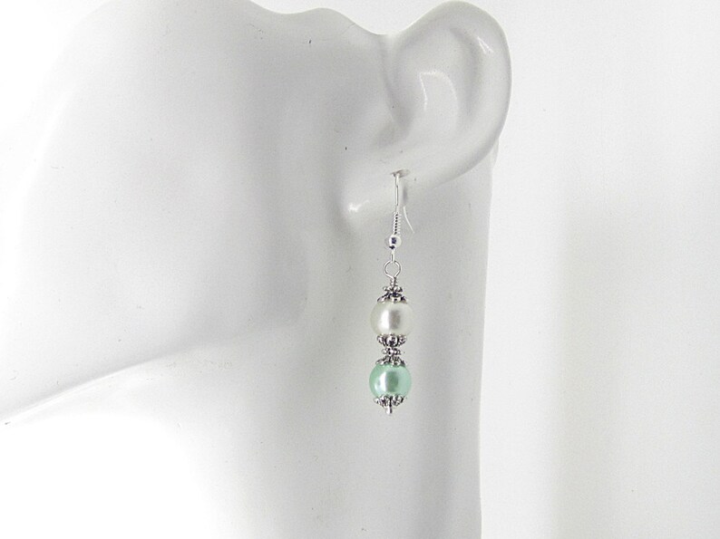 Mint Bridesmaid Earrings, Mint Ivory Wedding Jewellery, Pearl Drop Earrings, Crystal Dangles, Bridesmaid Gifts image 5