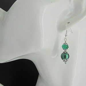 Emerald Green Pearl and Crystal Bridesmaid Earrings, Forest Wedding Jewellery, Dark Green Pearl Drops, Matching Bridal Sets, Crystal Dangles image 5