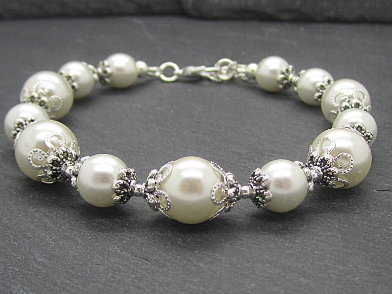 Ivory Pearl Wedding Bracelet, Bridesmaid Bracelet, Bridal Jewellery, Pearl Wedding Sets, Bridesmaid Gifts, Pearl Bridal Party Jewellery image 3