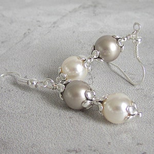 Taupe and Ivory Pearl Bridesmaid Earrings, Beige Wedding Jewellery, Pearl Bridal Earrings, Pearl Drops, Matching Wedding Sets, Cream Rose image 8