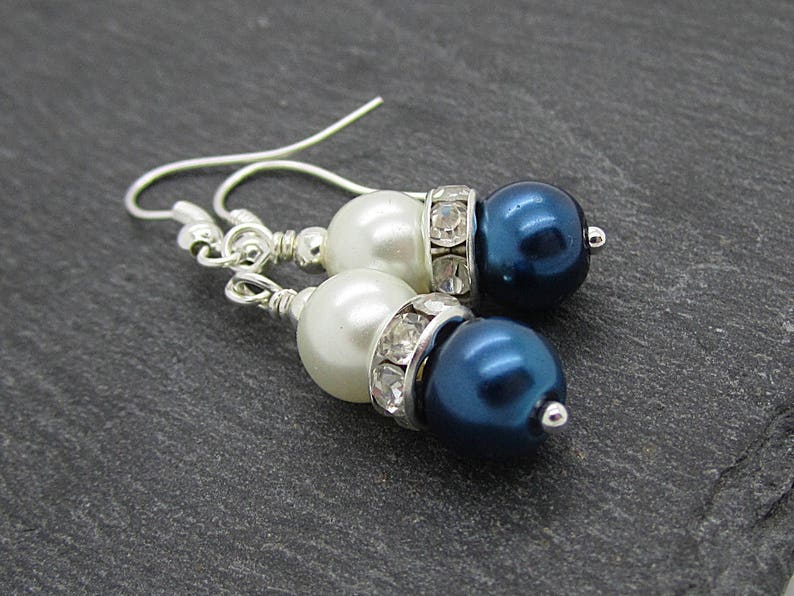 Navy Wedding Pearl Drop Earrings, Navy Bridesmaid Jewellery, Midnight Blue Bridal Sets, Ivory Navy Wedding, Bridal Party Gift, Matching Sets image 5