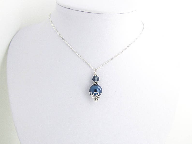 Navy Wedding Necklace, Midnight Blue Bridesmaid Jewellery, Pearl Bridal Sets, Dark Blue Wedding Accessories, Bridal Party Gifts, image 5