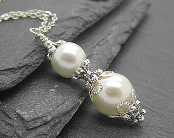 Ivory Pearl Drop Wedding Necklace, Pearl Bridal Jewellery, Bridesmaid Necklace, Bridal Party Gifts, Simple Pearl Pendant, Wedding Jewellery