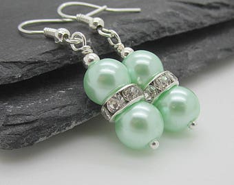 Mint Pearl Wedding Earrings, Bridesmaid Jewellery, Mint Wedding, Pastel Green, Pearl Drop Earrings, Wedding Jewellery