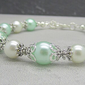 Mint and Ivory Bridesmaid Bracelet, Pearl Wedding Jewellery, Pale Green Bracelet, Mint Wedding, Bridesmaid Gift, Jewellery Sets image 3