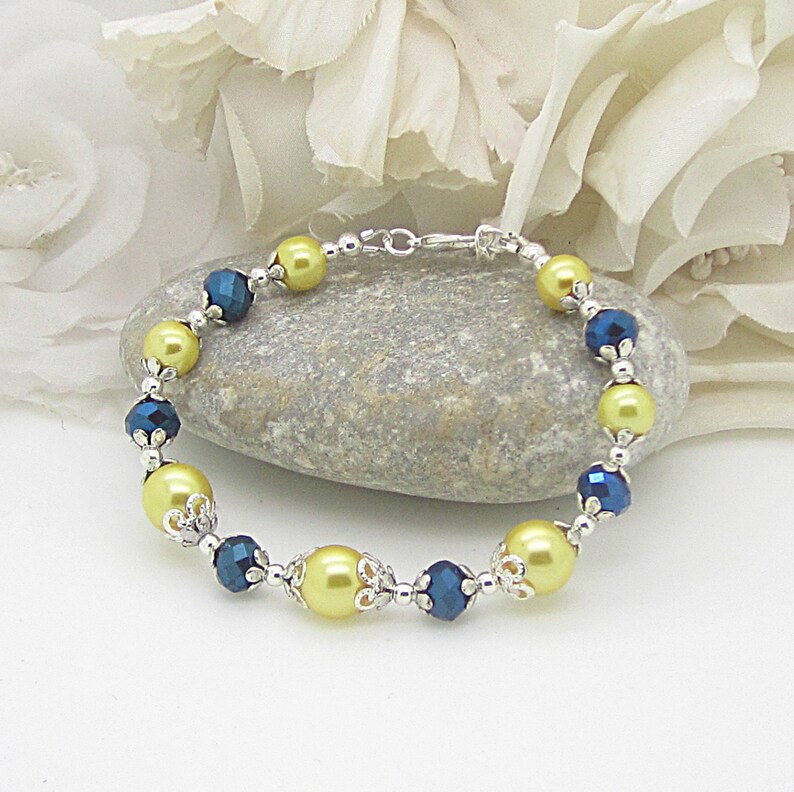 Navy and Yellow Bridesmaid Jewellery Navy Blue and Yellow Wedding Canary Bridal Jewellery Bridesmaid Gift Pearl Bridal Sets Sunflower Yellow image 8