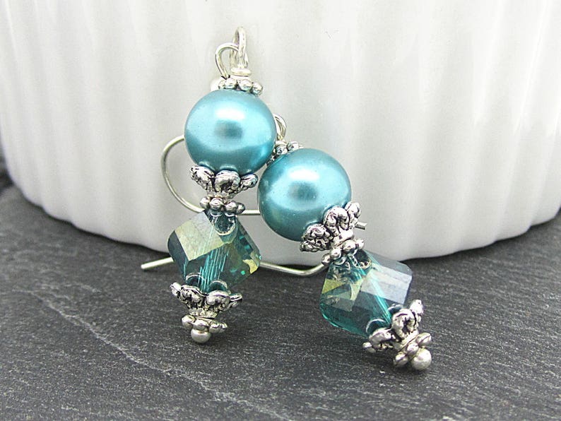 Teal Bridesmad Pearl Drop Earrings Bridesmaid Jewellery Bridal Etsy