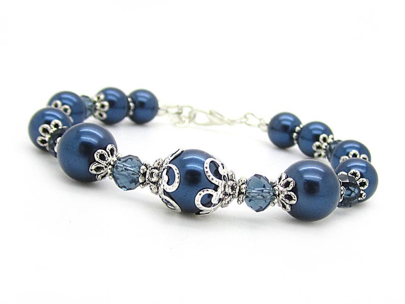 Navy Bridesmaid Bracelet, Midnight Blue Wedding Jewellery, Gift For Bridesmaid, Dark Blue Bridal Bracelet, Pearl Wedding Jewellery, image 2