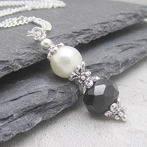 Black Crystal Bridesmaid Necklace, Ivory Pearl Sets, Black Ivory Bridesmaid Jewellery, Bridal Party Gift, Pearl Drop Necklace, image 6