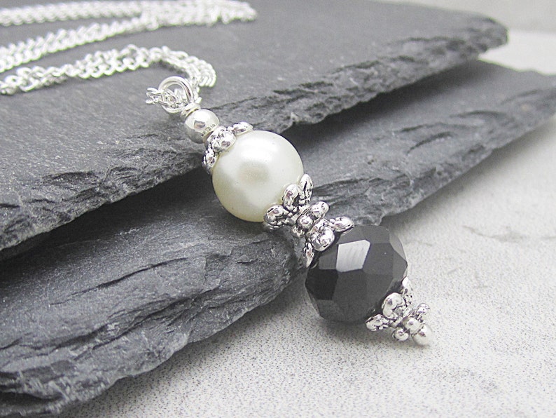 Black Crystal Bridesmaid Necklace, Ivory Pearl Sets, Black Ivory Bridesmaid Jewellery, Bridal Party Gift, Pearl Drop Necklace, image 6