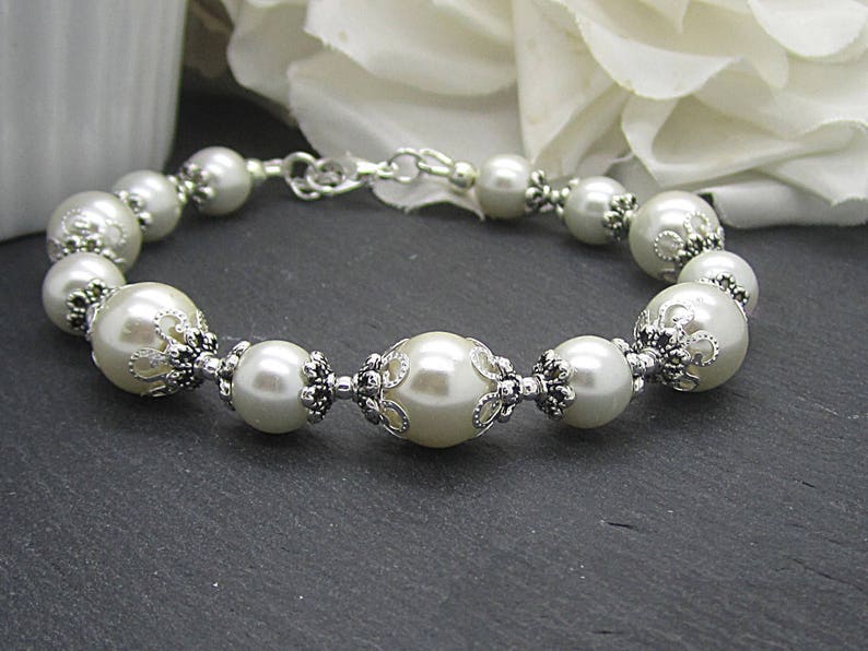 Ivory Pearl Wedding Bracelet, Bridesmaid Bracelet, Bridal Jewellery, Pearl Wedding Sets, Bridesmaid Gifts, Pearl Bridal Party Jewellery image 7