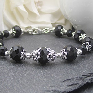 Black Crystal Bridesmaid Bracelet Black Bridesmaid Jewellery Crystal Bridal Sets Black Wedding Jewellery Black and Silver Bridal Party Gifts