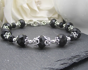 Black Crystal Bridesmaid Bracelet Black Bridesmaid Jewellery Crystal Bridal Sets Black Wedding Jewellery Black and Silver Bridal Party Gifts