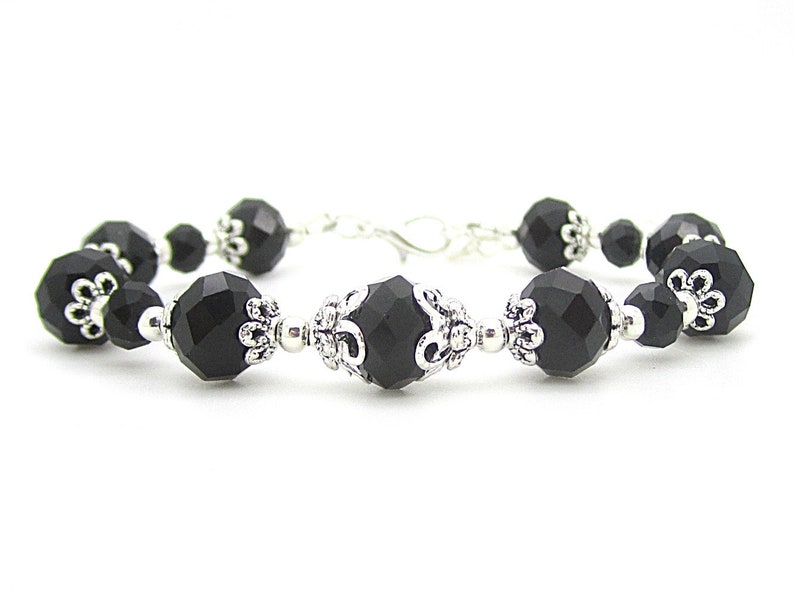 Black Crystal Bridesmaid Bracelet Black Bridesmaid Jewellery Crystal Bridal Sets Black Wedding Jewellery Black and Silver Bridal Party Gifts image 8