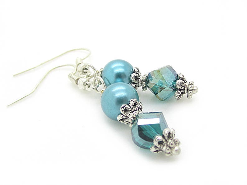 Teal Bridesmad Pearl Drop Earrings Bridesmaid Jewellery Bridal Pearl