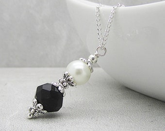 Black Crystal Bridesmaid Necklace, Ivory Pearl Sets, Black Ivory Bridesmaid Jewellery, Bridal Party Gift, Pearl Drop Necklace,