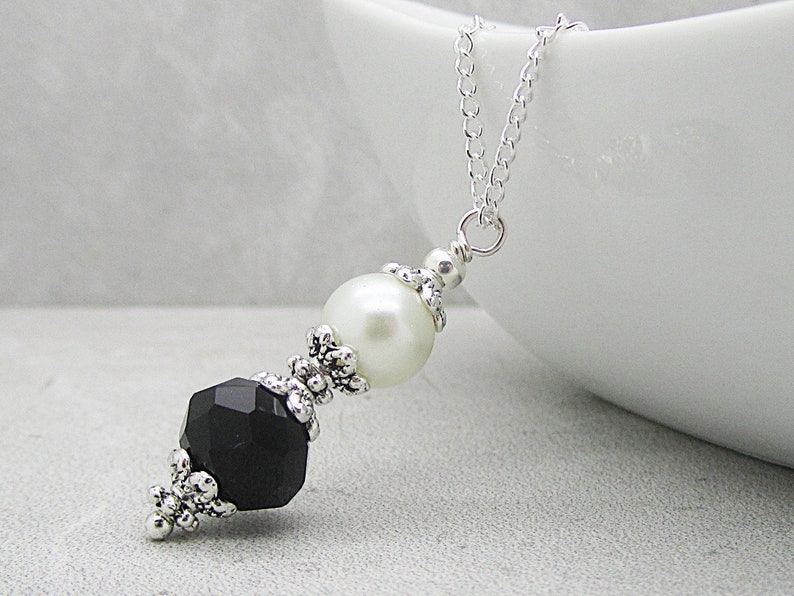 Black Crystal Bridesmaid Necklace, Ivory Pearl Sets, Black Ivory Bridesmaid Jewellery, Bridal Party Gift, Pearl Drop Necklace, image 1