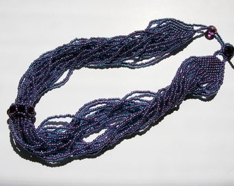 Purple Seed Bead Multi Strand Choker Necklace