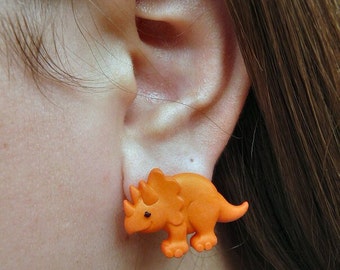 Orange Triceratop Earrings