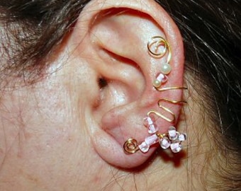 Pink Breast Cancer Ribbon Ear Cuff