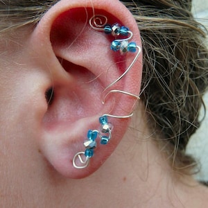 Elegant Ear Cuff (Turquoise & Silver Swarovski Crystal)