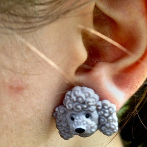 Gray Poodle Dog Post Earrings