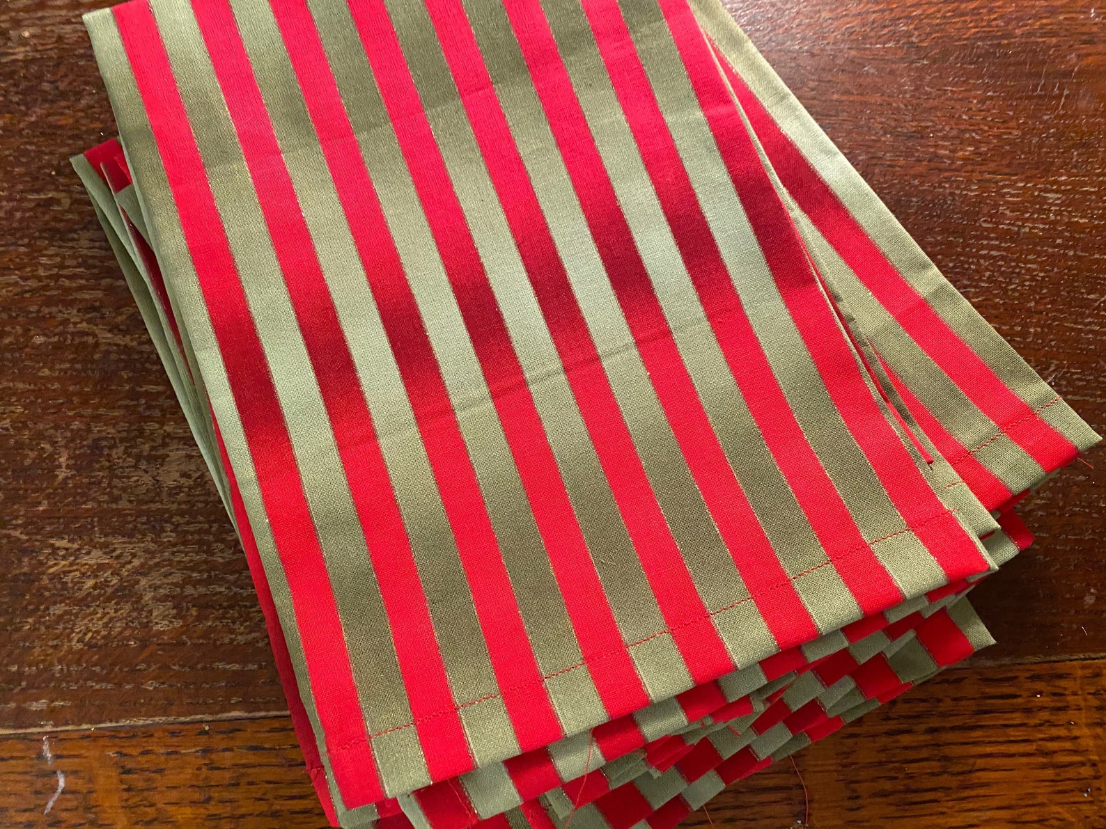 Red and Green Striped Cloth NapkinsSet of 6 Etsy