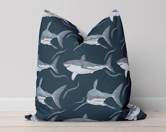 Organic Shark Cushion Cover, Heavyweight envielope fold, Great White Shark Pattern, chair cushion, decorative, 40 x 40 cm 16 x 16 inch