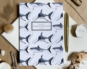 A5 Great White Shark Journal, Sketchbook, Eco friendly recycled stationery made in the UK, Gift for Shark lover, gift for him, gift for her