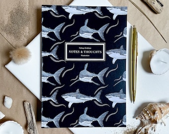 A5 Great White Shark Blank Journal, Sea Theme Blank Pad, Paperback Sketchbook, Plain Pages Notebook, Recycled Paper