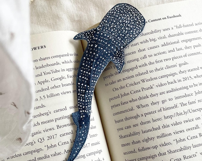 Whale Shark Leather Bookmark, Marine Life Stationery, Bookworm Gift, pretty bookmark, Real Nappa Leather, Hand Cut