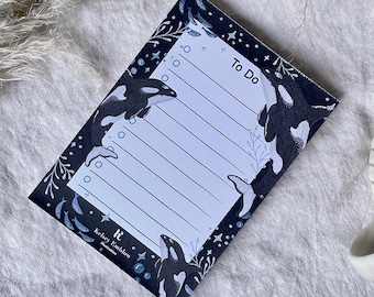 Orca To Do List Pad, A6, Under The Sea, Organisation, Cute Eco Stationery, Memo Pad, Sustainable Gifting, 49 pages
