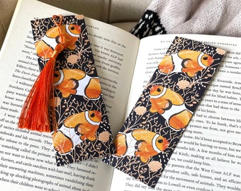 Marque-page poisson clown, papeterie vie marine, cadeau rat de bibliothèque, avec ou sans pompon, joli marque-page